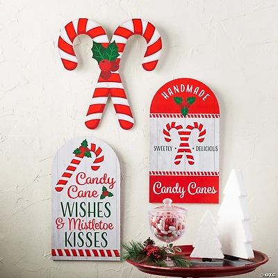 Candy Cane Vertical Sign Wall Decorations - 3 Pc.