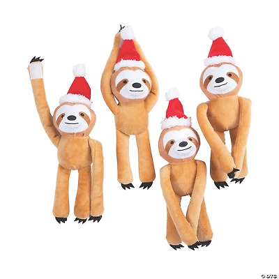 Christmas Long Arm Stuffed Sloths - 12 Pc.