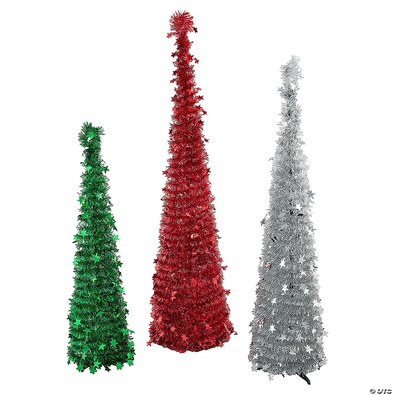 Collapsible Red, White & Green Tinsel Tree Set - 3 Pc.