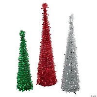 Collapsible Red, White & Green Tinsel Tree Set - 3 Pc.