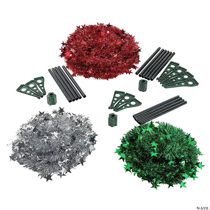 Collapsible Red, White & Green Tinsel Tree Set - 3 Pc.
