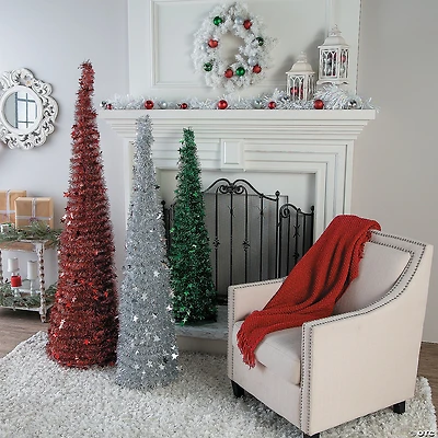 Collapsible Red, White & Green Tinsel Tree Set - 3 Pc.