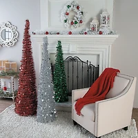 Collapsible Red, White & Green Tinsel Tree Set - 3 Pc.