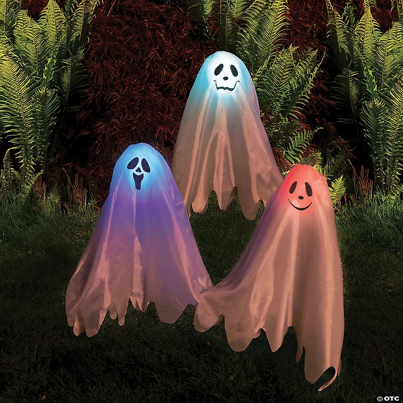 Color-Changing Ghosts on Posts Halloween Yard Decoration - 3 Pc.