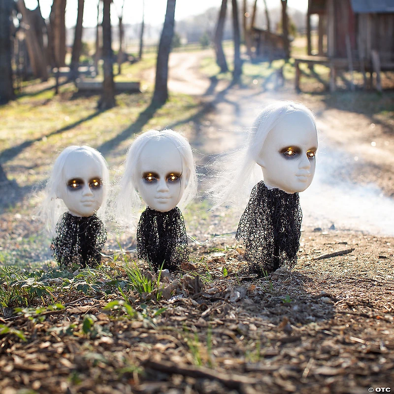 Creepy Doll Head Halloween Light Up Yard Stakes