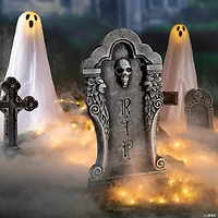 Creepy Silver Skull Tombstone Decoration