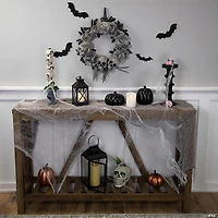Double Skull and Gray Roses Halloween Wreath  16-Inch  Unlit
