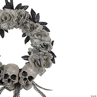 Double Skull and Gray Roses Halloween Wreath  16-Inch  Unlit