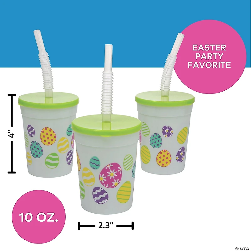 Easter Egg Reusable BPA-Free Plastic Cups with Lids & Straws - 12 Ct.