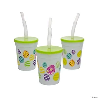 Easter Egg Reusable BPA-Free Plastic Cups with Lids & Straws - 12 Ct.