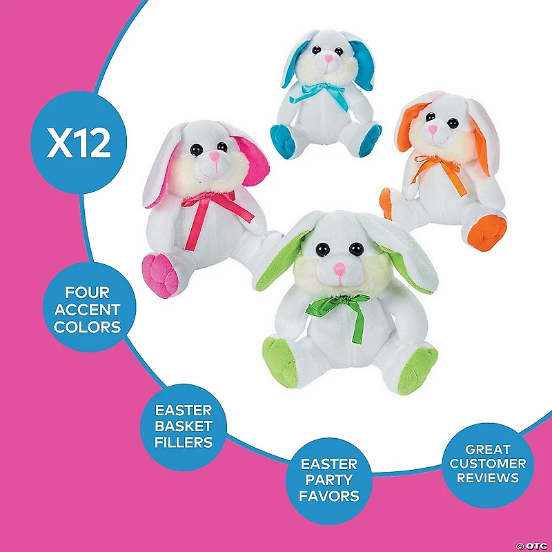 Easter Long-Eared White Stuffed Bunnies - 12 Pc.