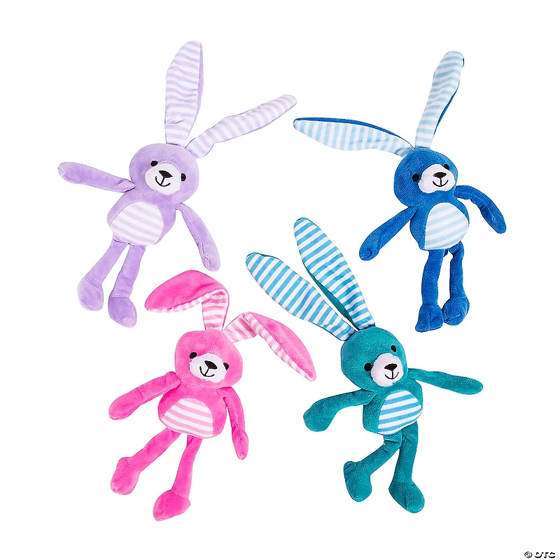 Easter Wired Long Ear Striped Stuffed Bunnies - 12 Pc.
