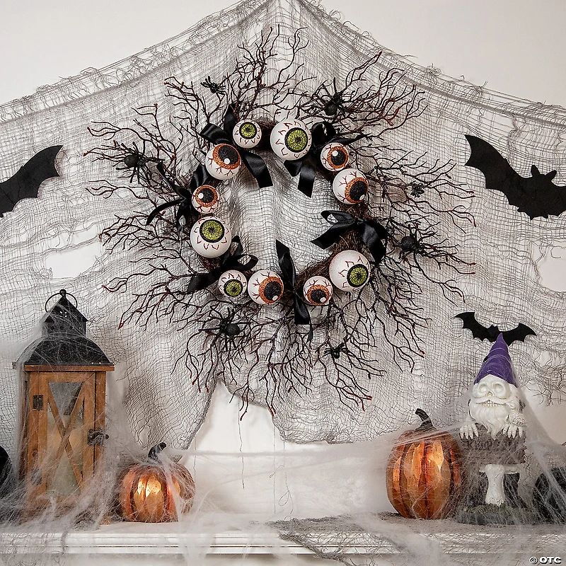 Eyeballs and Spiders Halloween Twig Wreath  24-Inch  Unlit