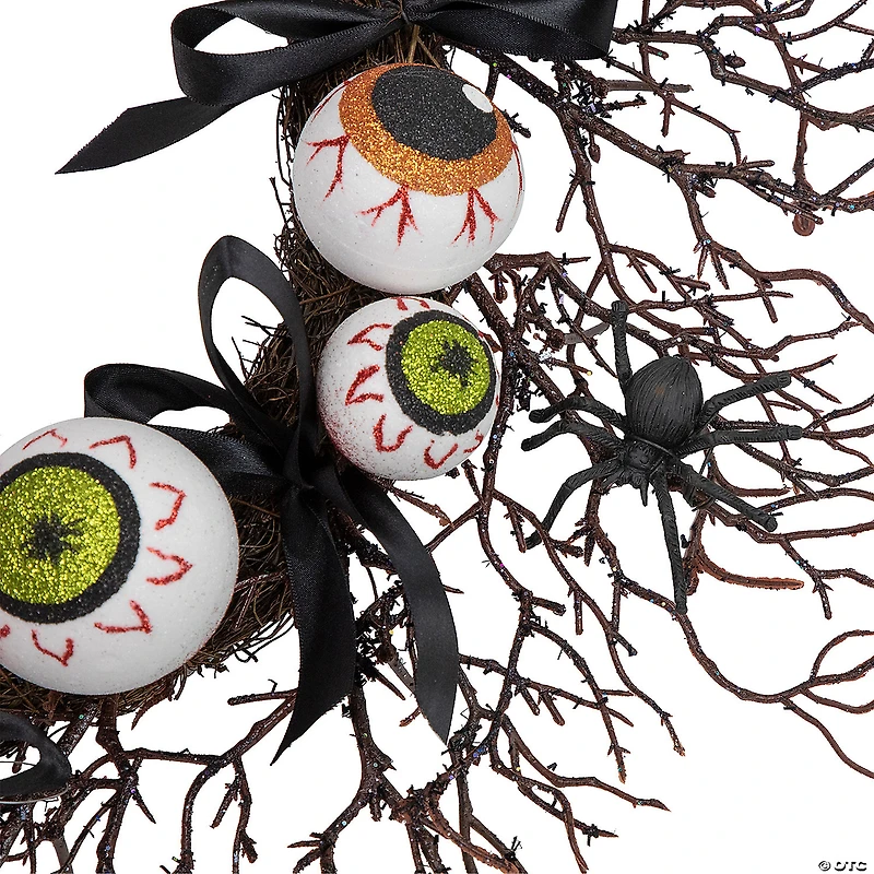 Eyeballs and Spiders Halloween Twig Wreath  24-Inch  Unlit