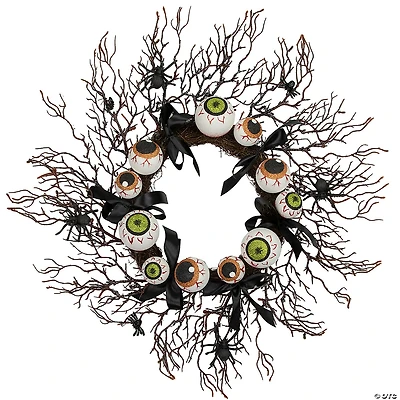 Eyeballs and Spiders Halloween Twig Wreath  24-Inch  Unlit