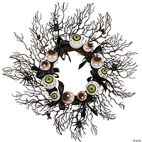 Eyeballs and Spiders Halloween Twig Wreath  24-Inch  Unlit