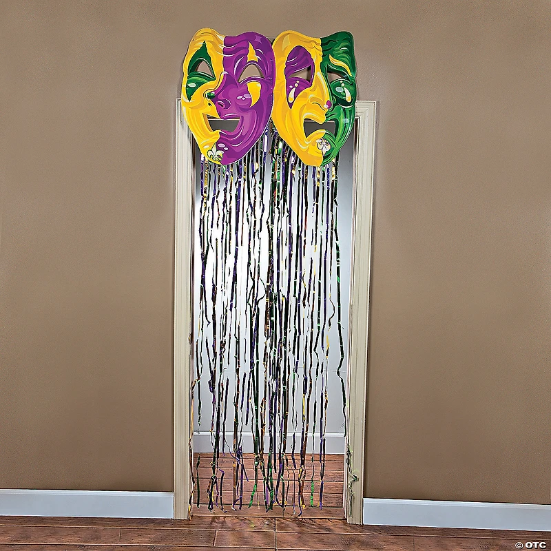 Foil Mardi Gras Mask with Fringe Curtain