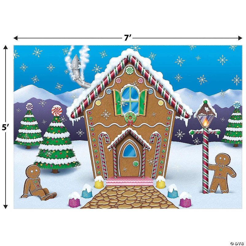Gingerbread House Polyester Backdrop Christmas Decoration