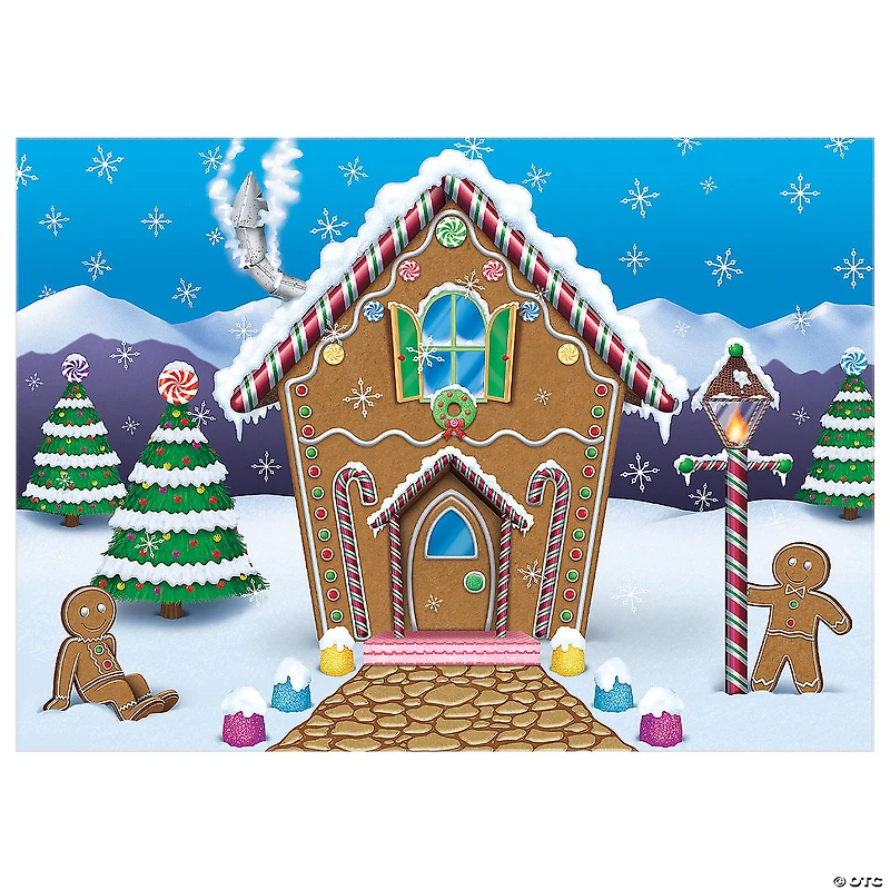 Gingerbread House Polyester Backdrop Christmas Decoration