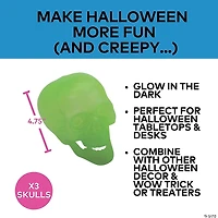 Glow-in-the-Dark Skulls Halloween Decoration - Set of 3