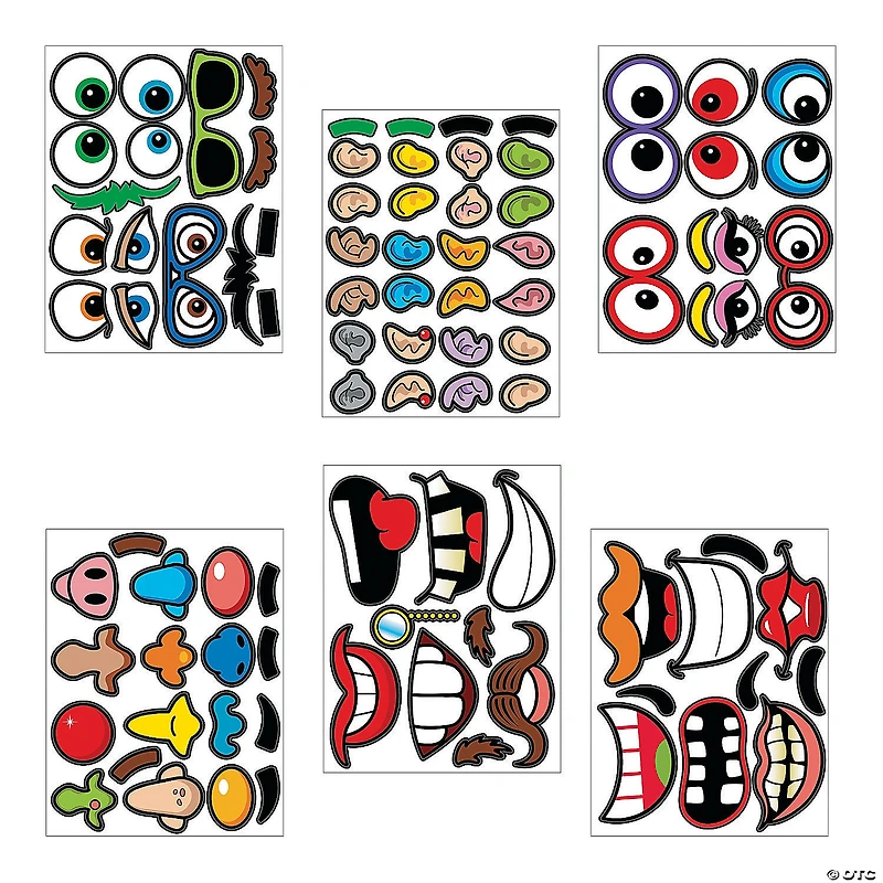 Goofy Jack-O-Lantern Face Sticker Sheets - 12 Pc.