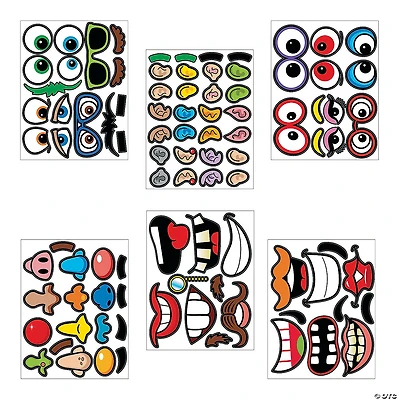 Goofy Jack-O-Lantern Face Sticker Sheets - 12 Pc.