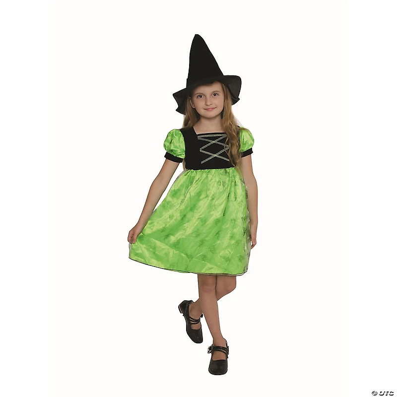 Green and Black Witch Girl Child Halloween Costume - Small