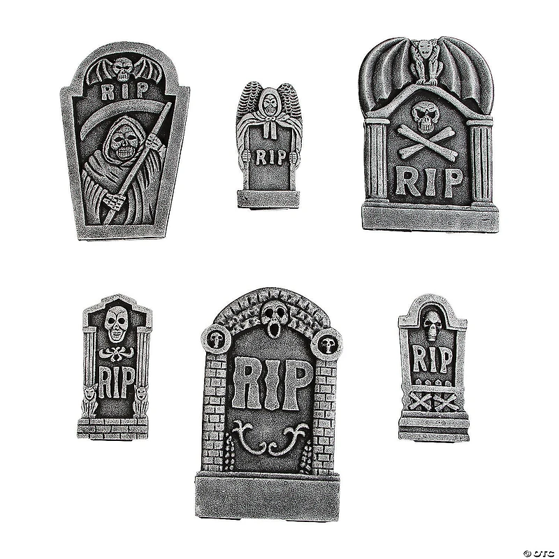 Grim Reaper RIP Foam Tombstone Halloween Decorations Set – 6 Pc.