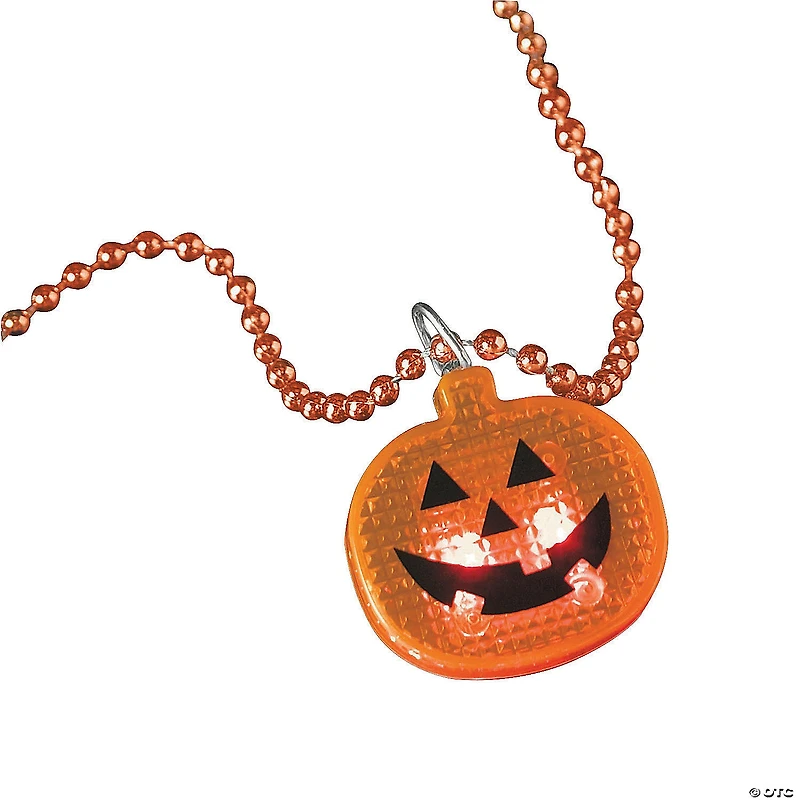 Halloween Bead Necklaces with Light-Up Pumpkin - 12 Pc.