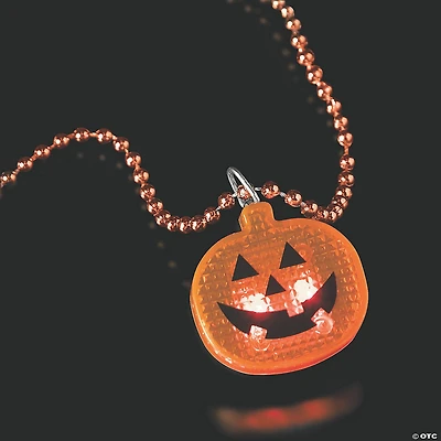 Halloween Bead Necklaces with Light-Up Pumpkin - 12 Pc.