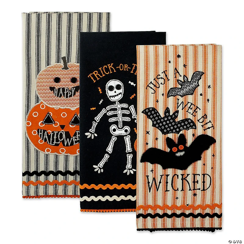 Halloween Happy Haunting Wicked Treats, Embellished Dishtowels Set Of 3