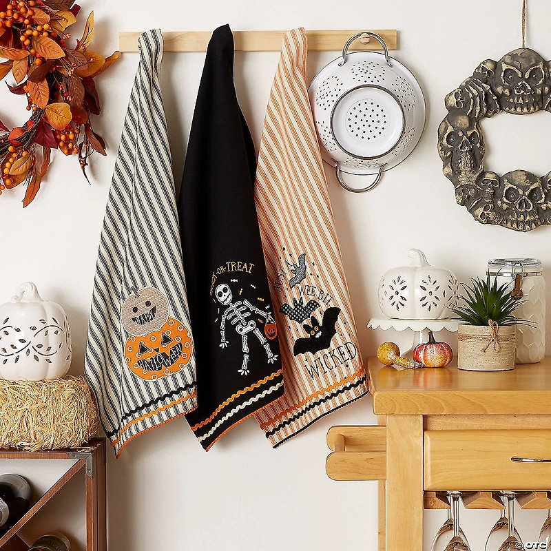 Halloween Happy Haunting Wicked Treats, Embellished Dishtowels Set Of 3