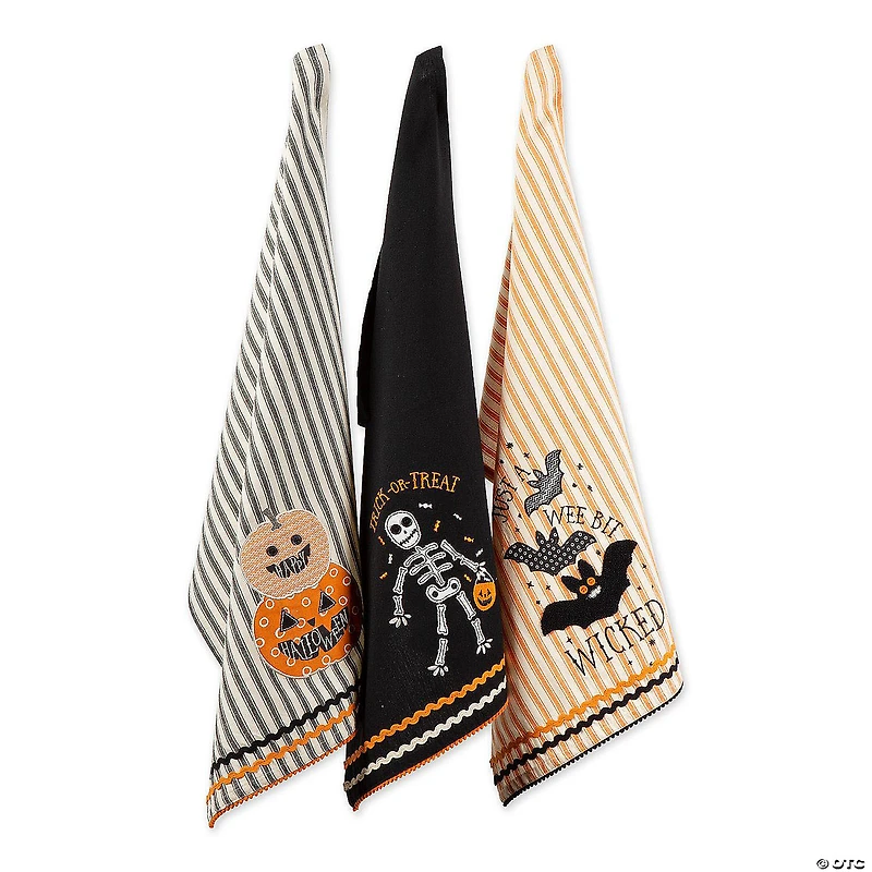 Halloween Happy Haunting Wicked Treats, Embellished Dishtowels Set Of 3