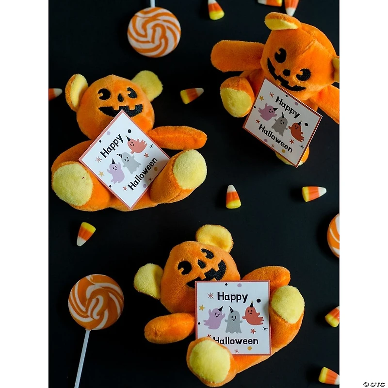 Halloween Jack-O’-Lantern Face Stuffed Bears - 12 Pc.