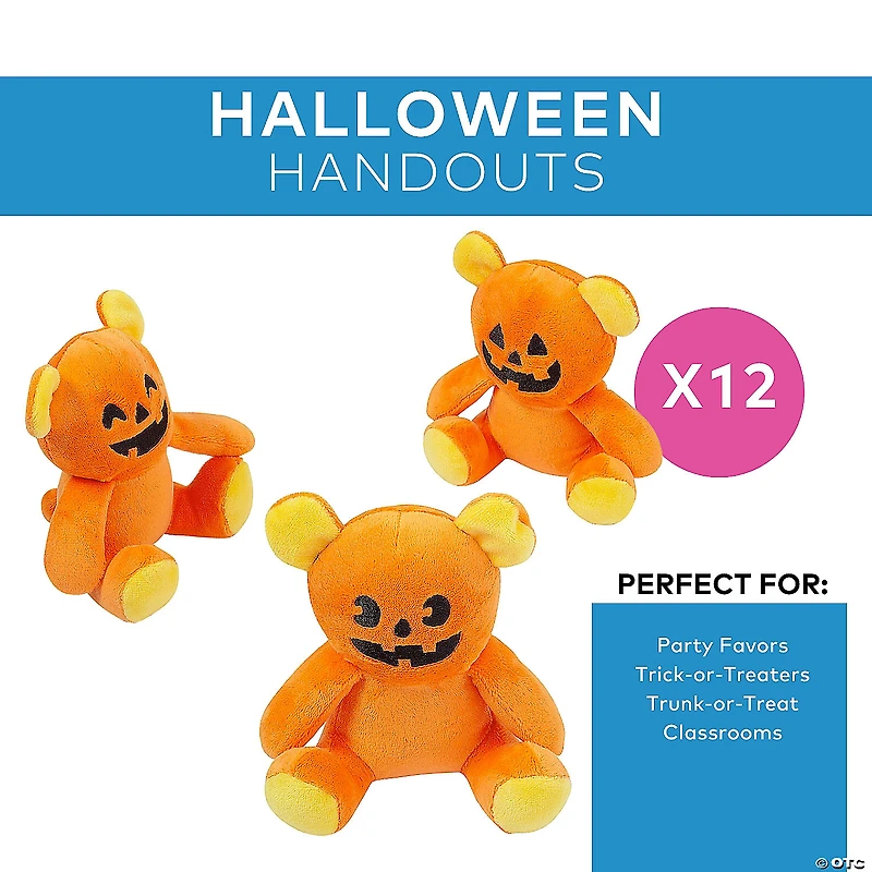 Halloween Jack-O’-Lantern Face Stuffed Bears - 12 Pc.