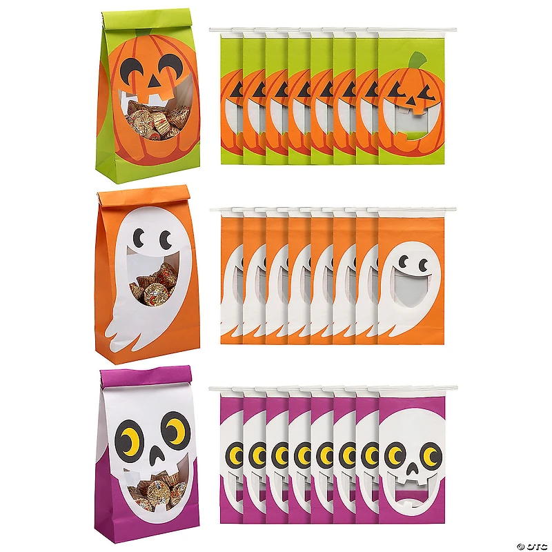 Halloween Metal Tie Treat Bags with Mouth Window - 24 Pc.
