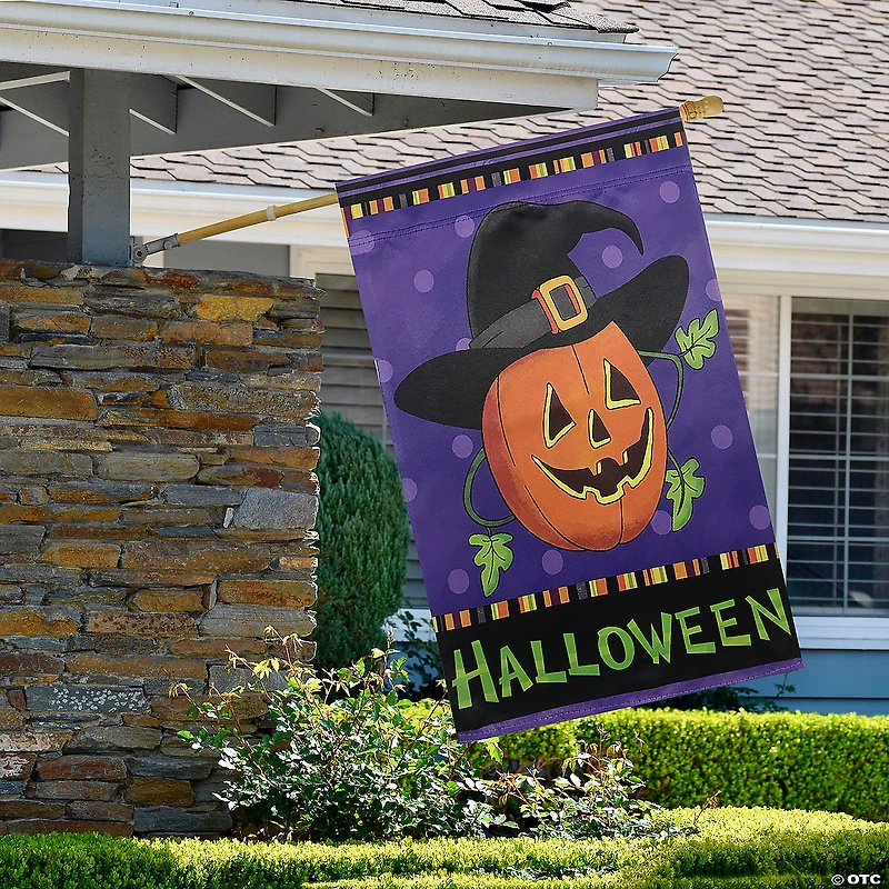 Happy Halloween Pumpkin in a Witch Hat Outdoor House Flag 28" x 40"