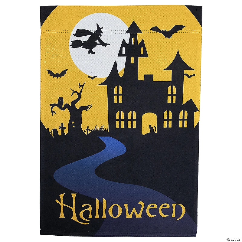 Haunted House with Flying Witch Halloween Outdoor Garden Flag - 18" x 12.5"