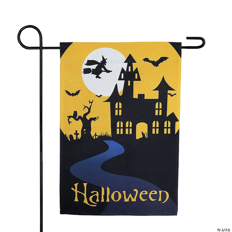 Haunted House with Flying Witch Halloween Outdoor Garden Flag - 18" x 12.5"