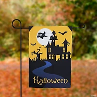Haunted House with Flying Witch Halloween Outdoor Garden Flag - 18" x 12.5"