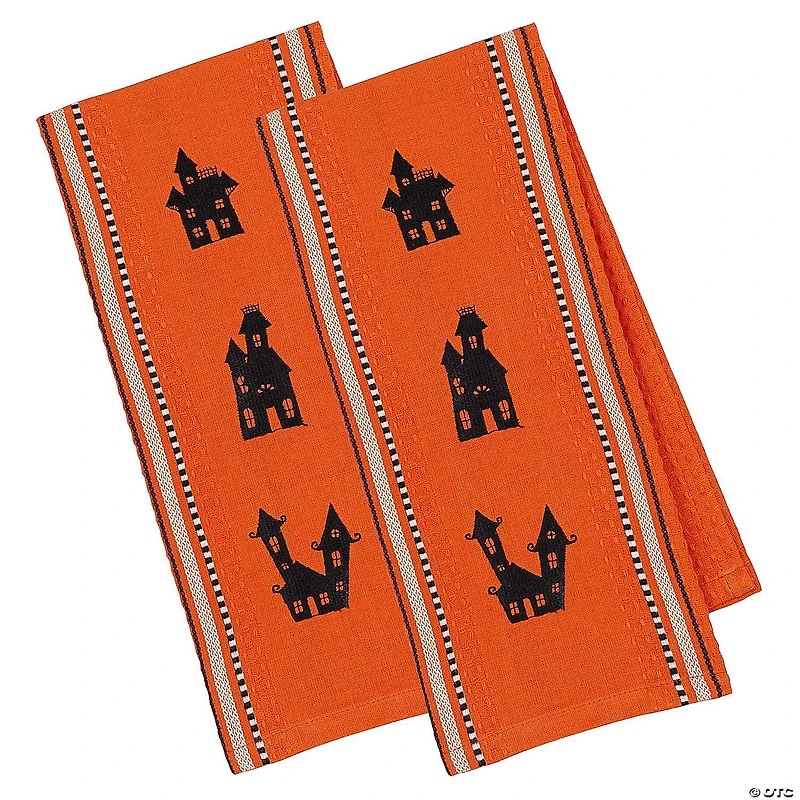 Haunted Houses Embroidered Dishtowel (Set Of 2)