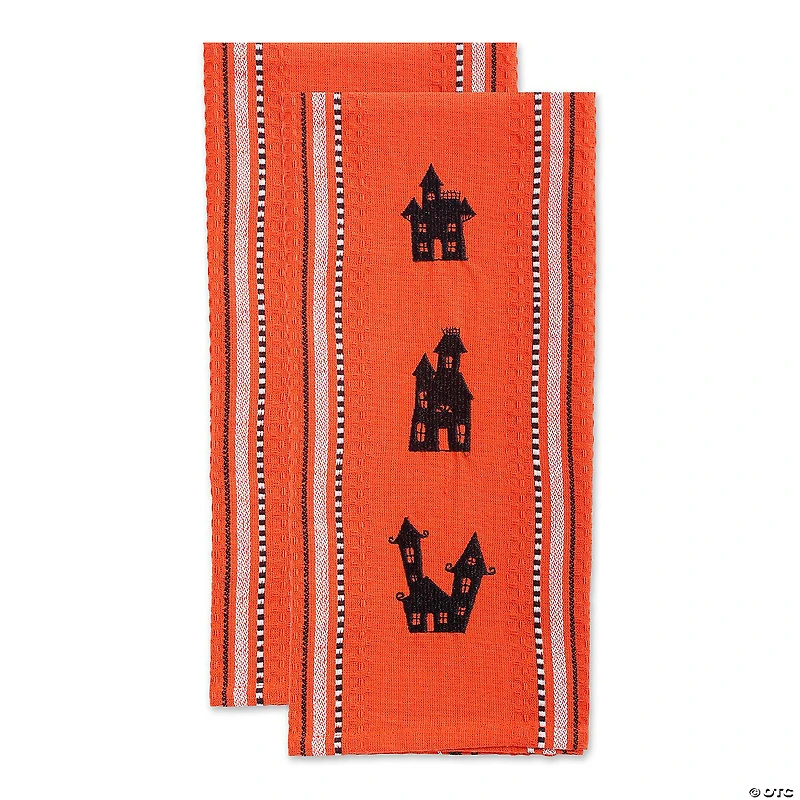 Haunted Houses Embroidered Dishtowel (Set Of 2)