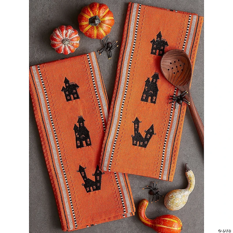 Haunted Houses Embroidered Dishtowel (Set Of 2)