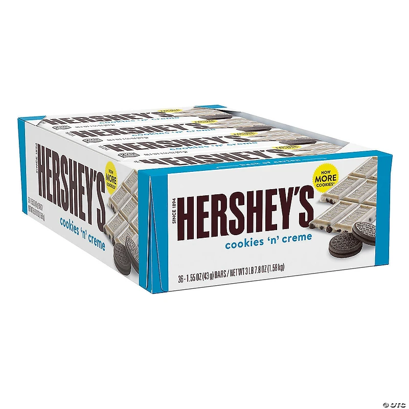 HERSHEY'S Full Size Cookies 'n' Creme Candy Bar, 1.55 oz, 36 Count