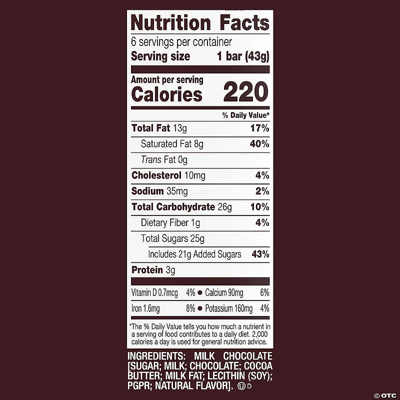 HERSHEY'S Full Size Milk Chocolate Bars 6-Pack, 1.55 oz, 2 Pack