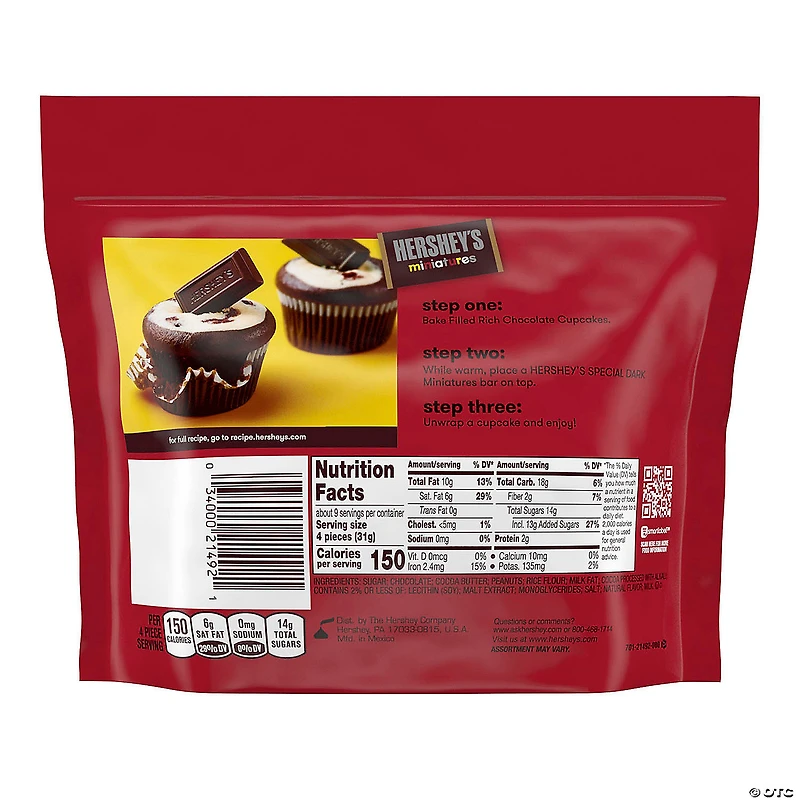 HERSHEY'S Miniatures Dark Chocolate Candy Assortment, Share Pack, 10.1 oz, 3 Pack