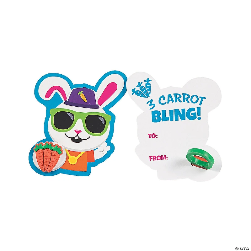 Hip Hop Bunny Cards with Carrot Ring - 12 Pc.