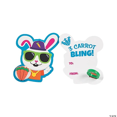 Hip Hop Bunny Cards with Carrot Ring - 12 Pc.