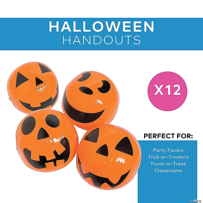 Inflatable 11" Jack-O’-Lantern Medium Beach Balls - 12 Pc.