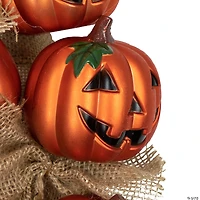 Jack-O-Lantern and Burlap Ribbon Halloween Wreath  20-Inch  Unlit